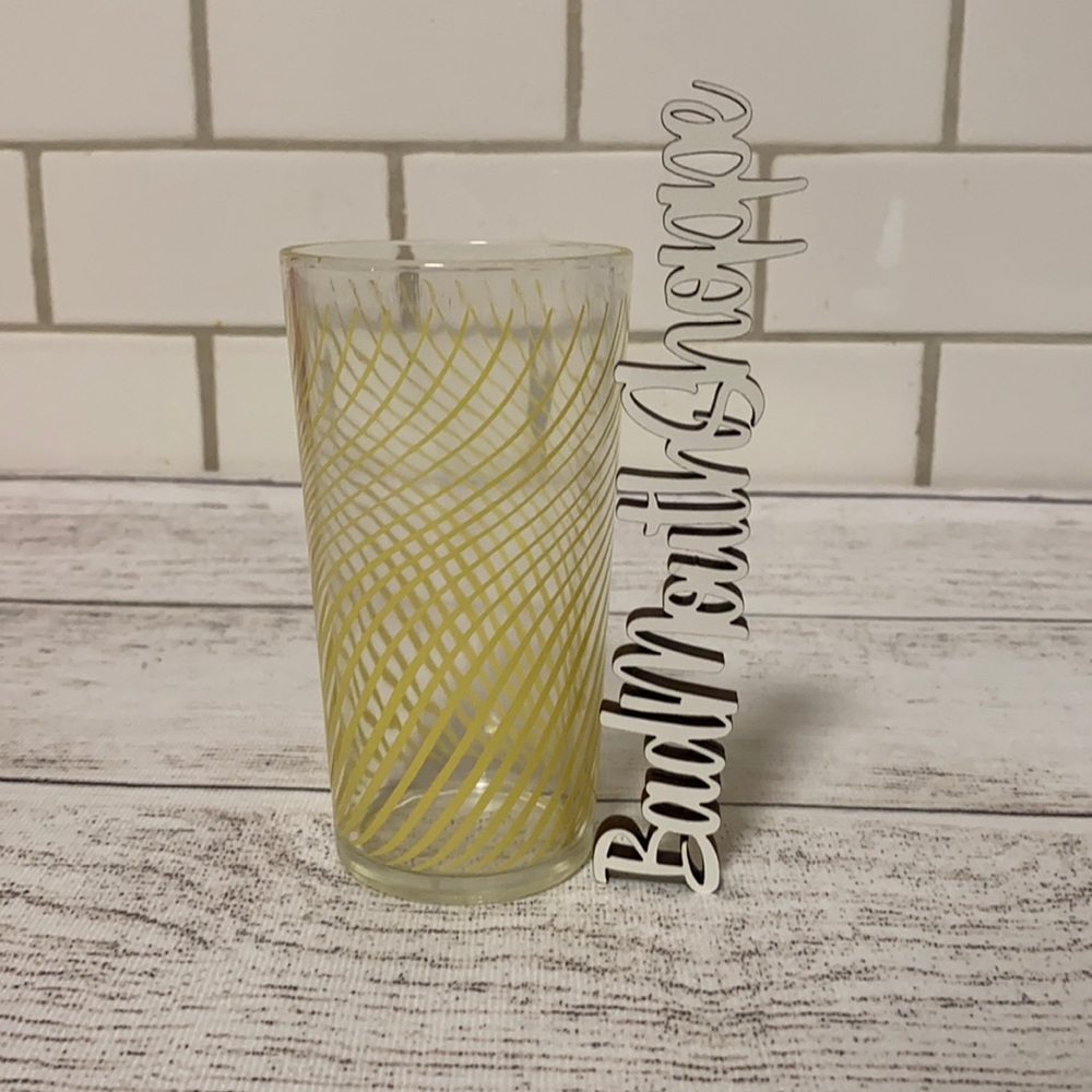 Vintage Retro Mid Century Yellow Spiral Swirl Glass Tumbler Cup